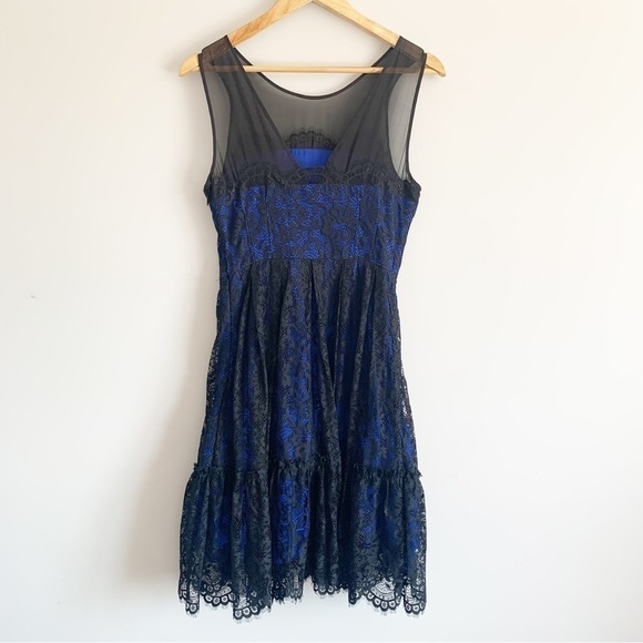 ANTHROPOLOGIE Moulinette Soeurs Royal Blue Lace Cottagecore Dress Size 4 - Picture 2 of 14